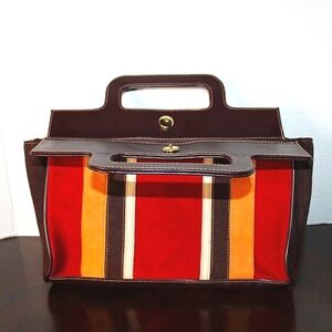 Vintage Victoria’s Secret Structured Clutch Tote – Burgundy/Gold Stripes,